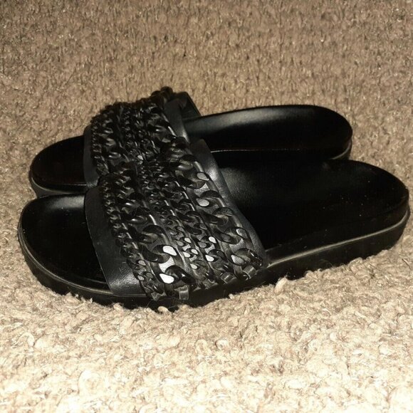 KENDALL & KYLIE-Shiloh-Chain Link Platform Slide Black Leather-SZ 6M-Excellent - Picture 2 of 6